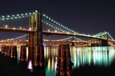Brooklyn Bridge and Manhattan Bridge at Night, NYC