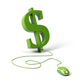 Dollar symbol connected to a computer mouse. 3d image.